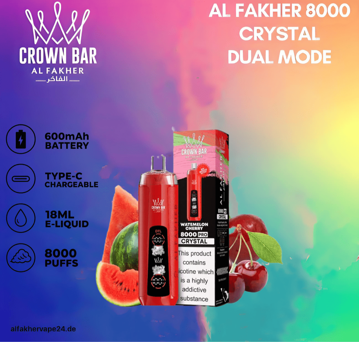 Al Fakher Watermelon Cherry Crystal 8000 - AlFakhervape24