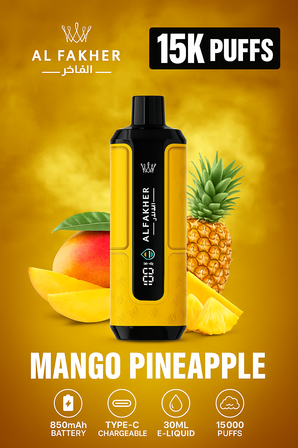 „Al Fakher Hypermax 15000 E-Shisha in der Geschmacksrichtung Pineapple Mango, Einweg-Vape mit bis zu 15.000 Zügen“